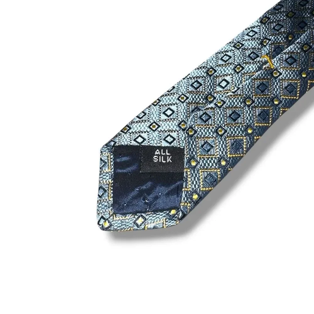 Tom James Royal Classic Blue Geometric Textured 100% Silk Neck Tie